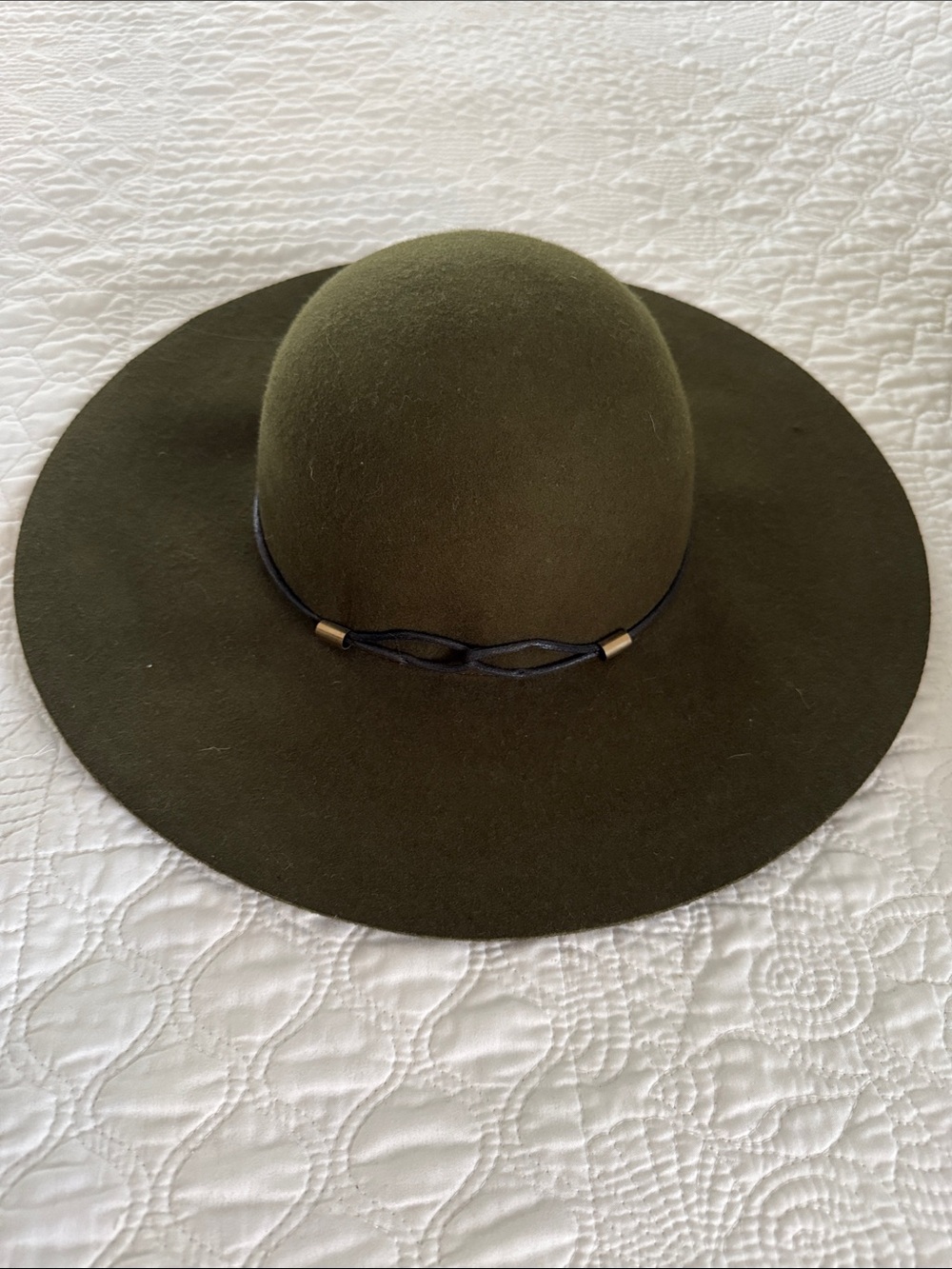 Tart Olive Wide-Brim Felt Fedora with Twisted Cord Trim